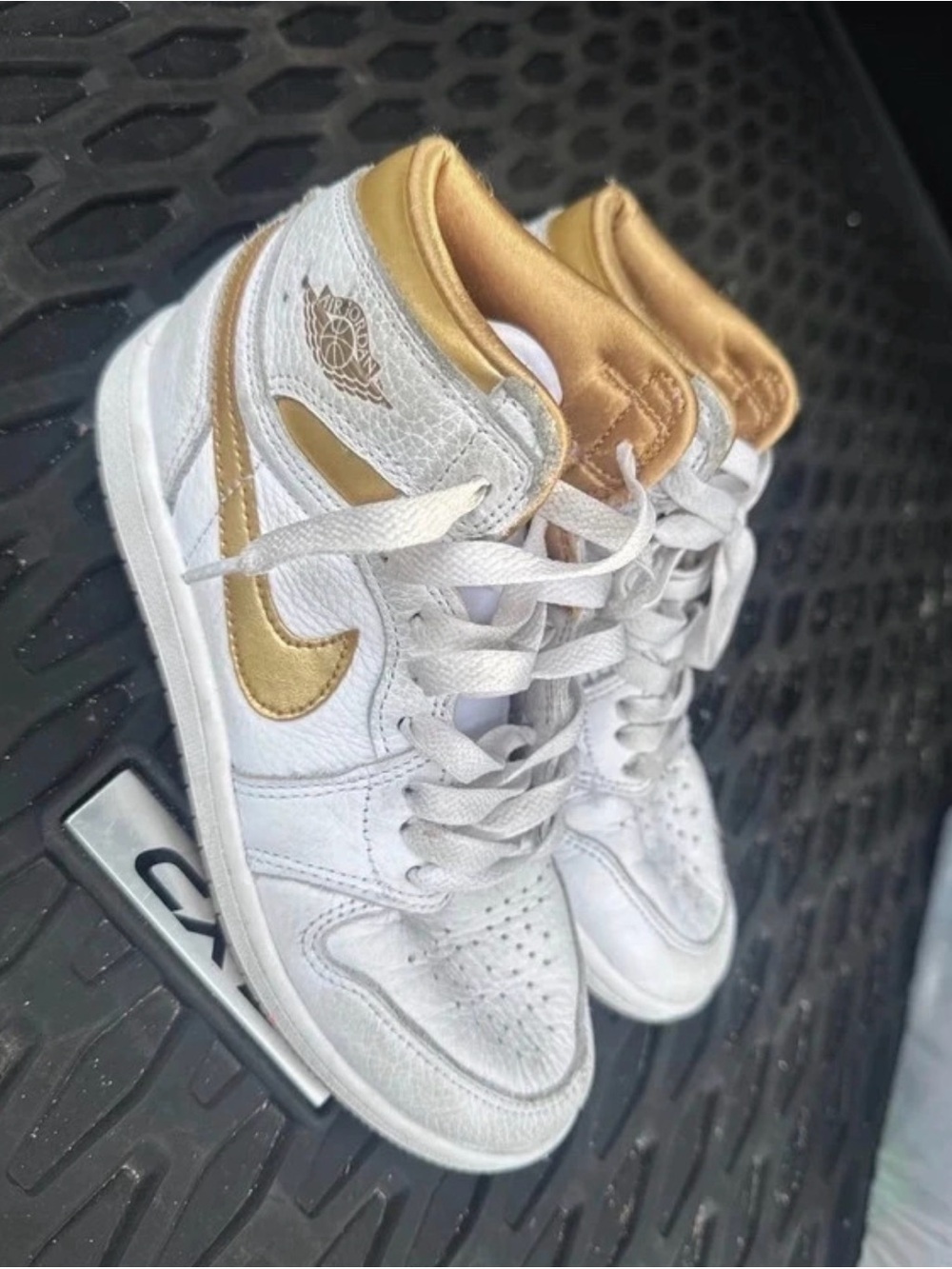 Jordan Kids White and Gold High-Top Sneakers